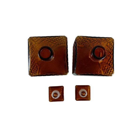 Indiana Glass Amber Square Diamond Point Pair Of Decanters Vintage Barware - Picture 6 of 8